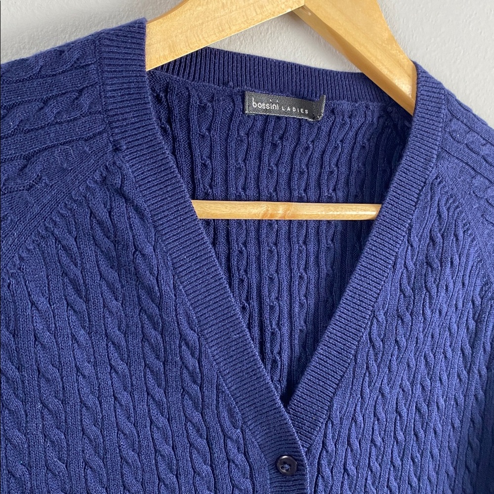 Bossini Ladies Cable Knit Varsity Striped Long Sleeve Button Front Cardigan - Picture 9 of 13